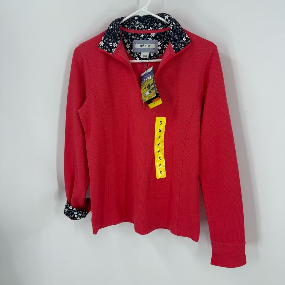 Orvis Signature Women's Softest Print-Trimmed Quarter-Zip Sweatshirt in Salsa S